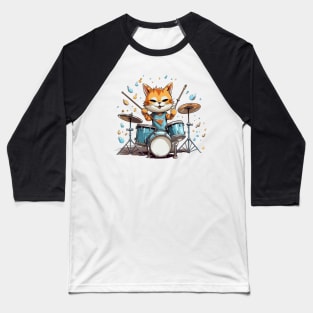 Cool Cat playing on Drums cartoon style Baseball T-Shirt